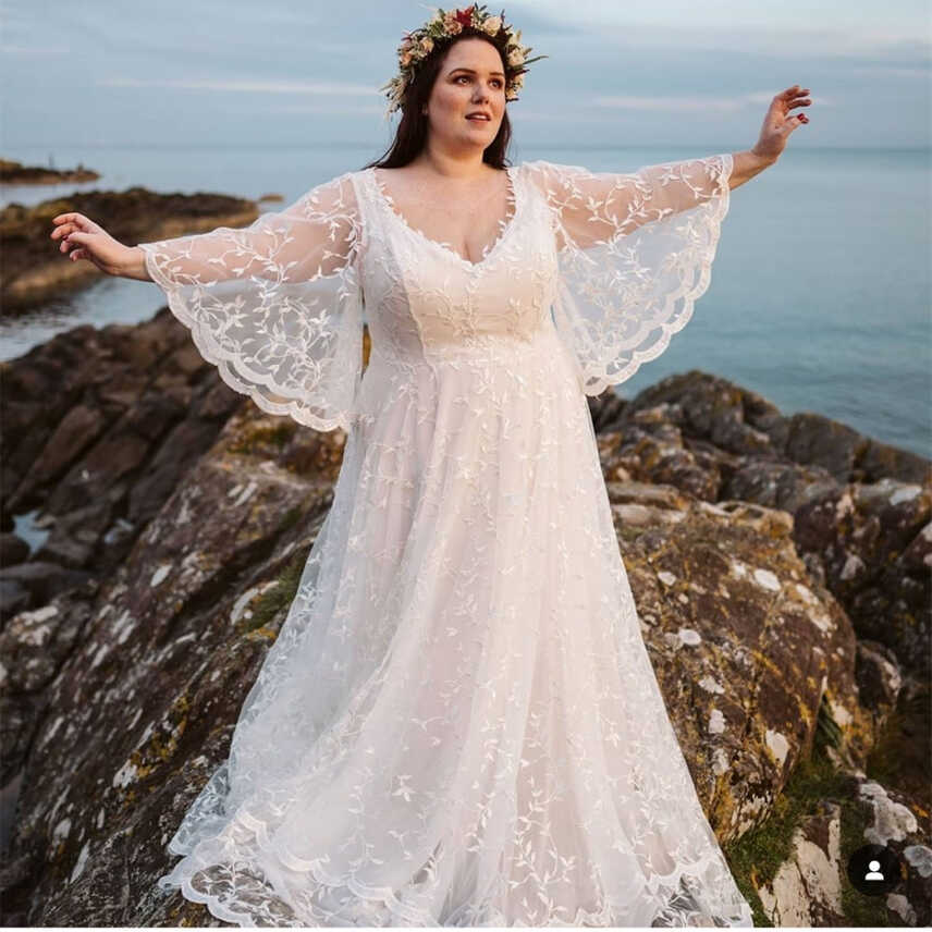 2024 Beach Boho Wedding Dresses Plus Size Spring Summer Flare ...