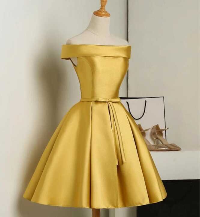 2024 Bridesmaid Dresses Short Satin Off The Shoulder Gold Cute ...