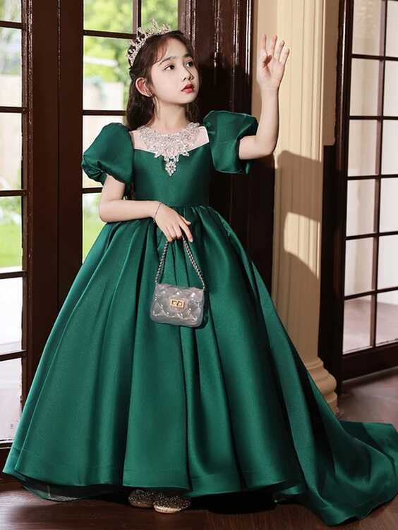 2024 Dark Green Party Dress for Teenager Girls Kids Luxury ...