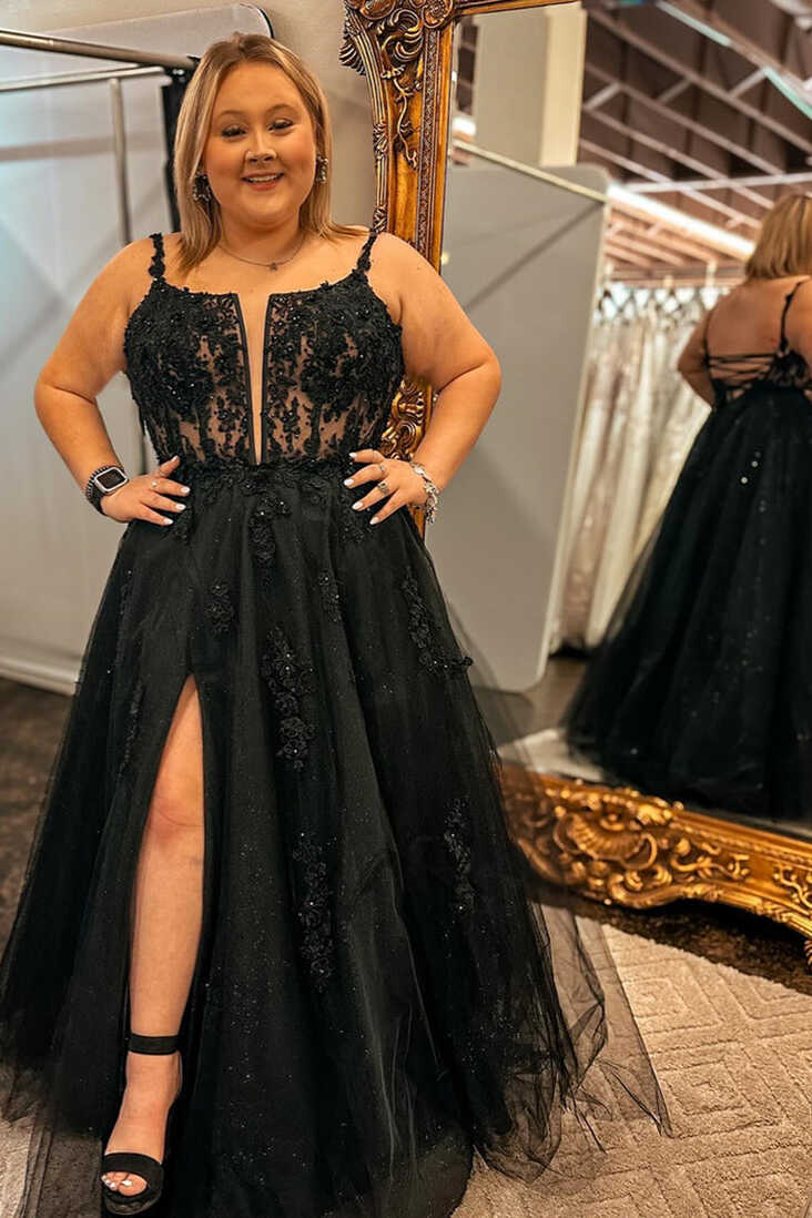 2024 Plus Size Black Prom Dresses Lace Mermaid with Split ...