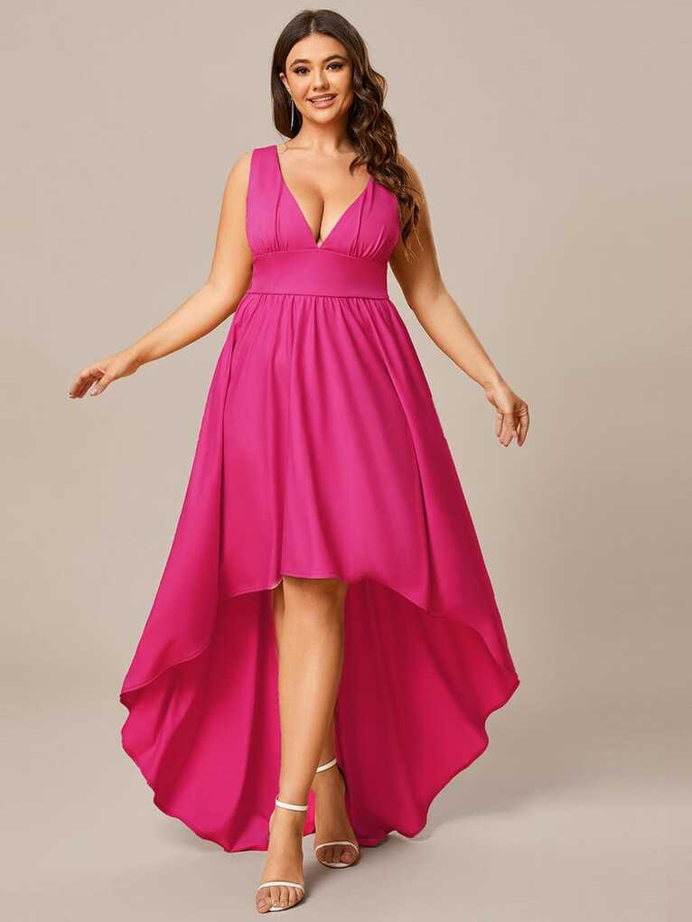 2024 Plus Size Empire Waist High-Low Sleeveless Bridesmaid Dresses ...