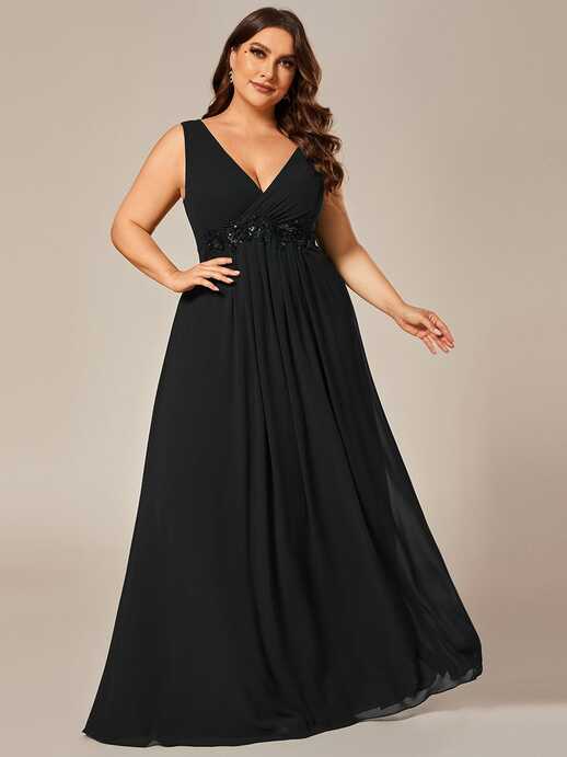 2024 Plus Size Sleeveless Chiffon Formal Evening Dress With Floral ...