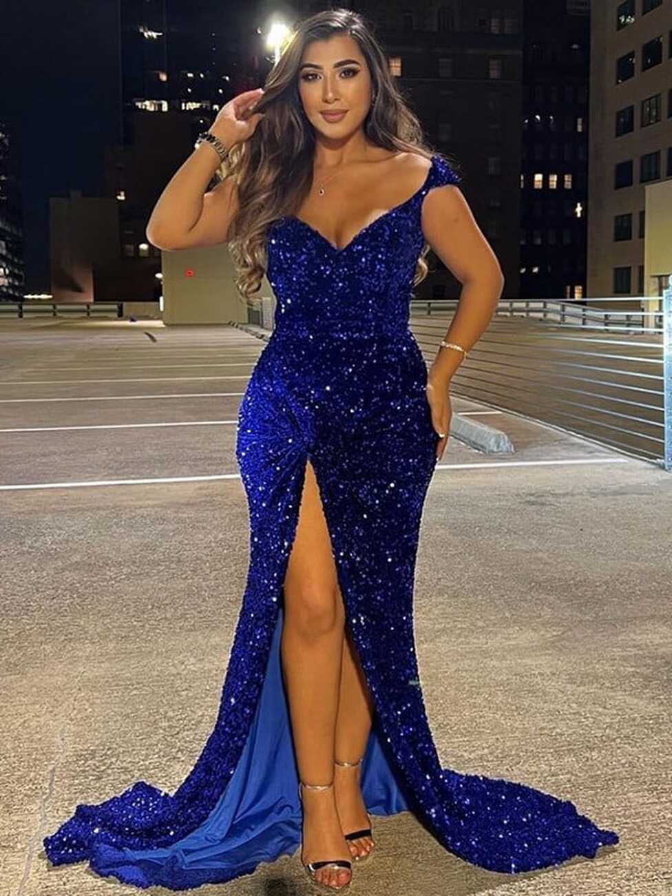 2024 Royal Blue Sequin Mermaid Prom Dresses Off the Shoulder ...