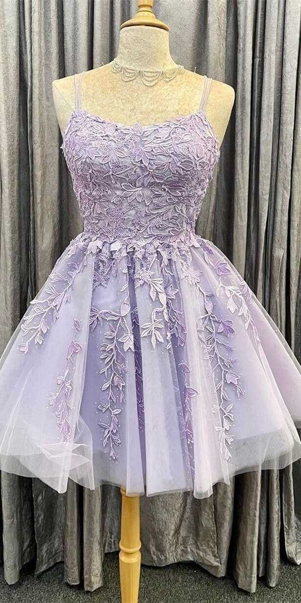 2024 Short Lilac Prom Dresses Lace Homecoming Dresses Purple ...