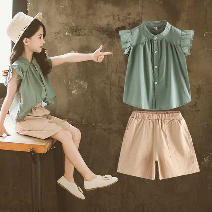 2024 new teenager Summer Kids Girls clothes Flying Sleeve blouse ...