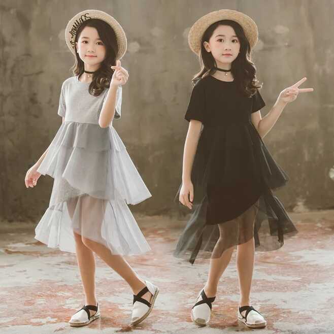 2024 summer Girls clothes party Layered Dresses Solid polka dot ...