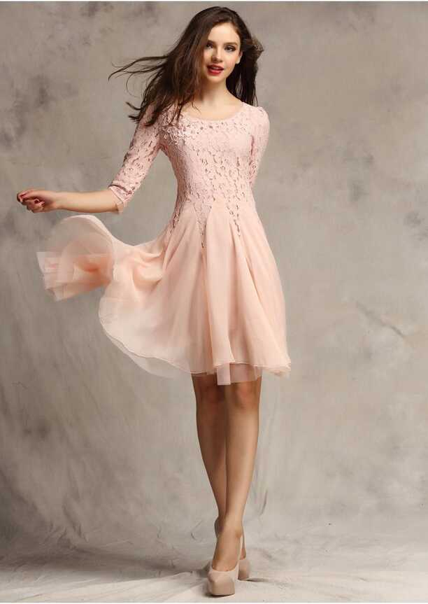 23.69US $ |Women Casual Slim Lace Beading Dress Knee-length ...