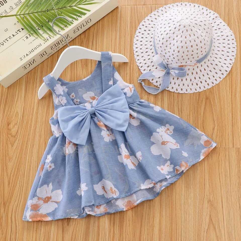 2Pcs/Set Flowers Baby Girls Dresses Summer Fashion Toddler Girl ...