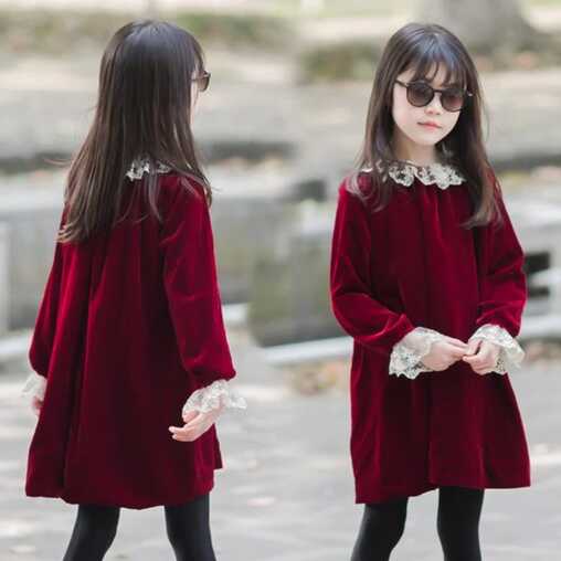 3-12 Years Autumn Winter Princess Lace Velvet Dress Girl Clothes ...