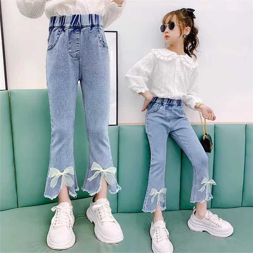 3-12T Jeans For Girls Elegant Bow Cute Denim Pants Sweet Bowknot ...