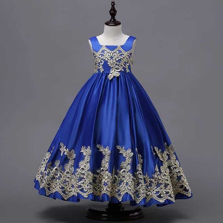 3-14yrs European Princess Girl&#39;s Dresses Party Blue Child Vestido ...