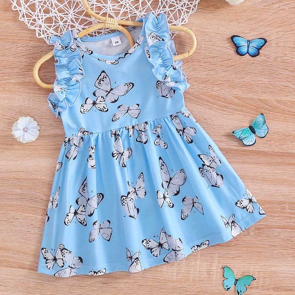 3-24M Baby Girl Butterfly-Print Ruffled Sleeveless Dress Wholesale ...