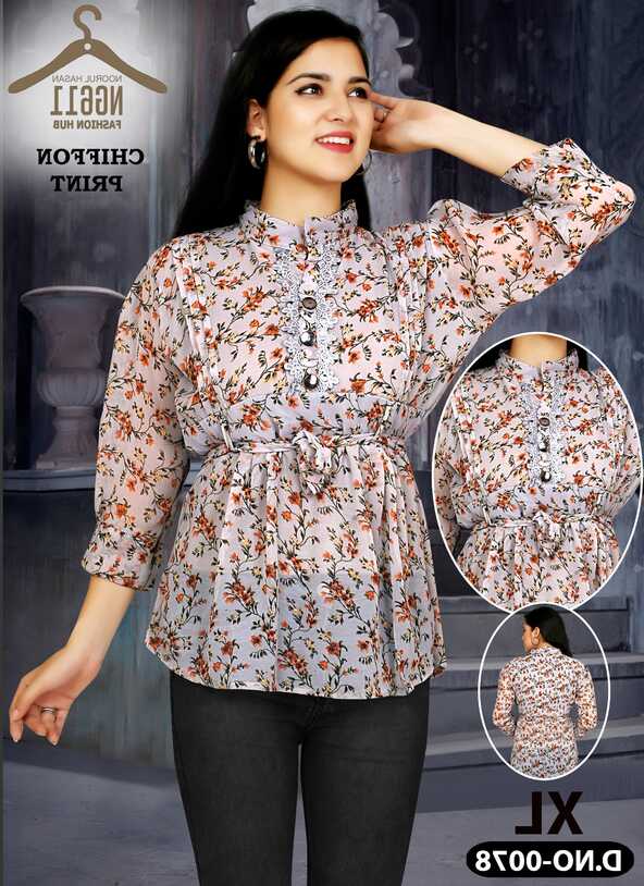 3/4 Sleeve Ladies Printed Chiffon Top, CHIKOO at Rs 160/piece in ...