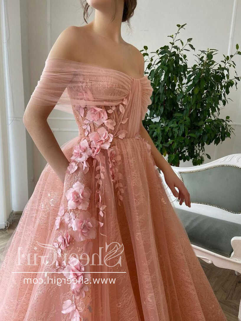 3D Flowers Off The Shoulder Prom Dresses Lace Long Formal Dress ...