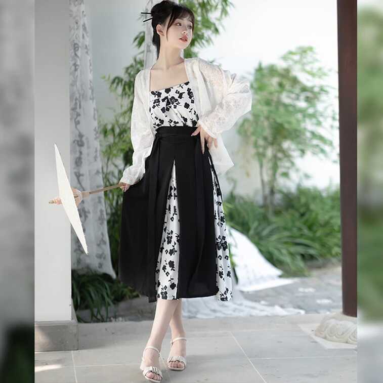 3pcs/1set Modern Vintage Chinese Dress Hanfu Print Casual Chinese ...