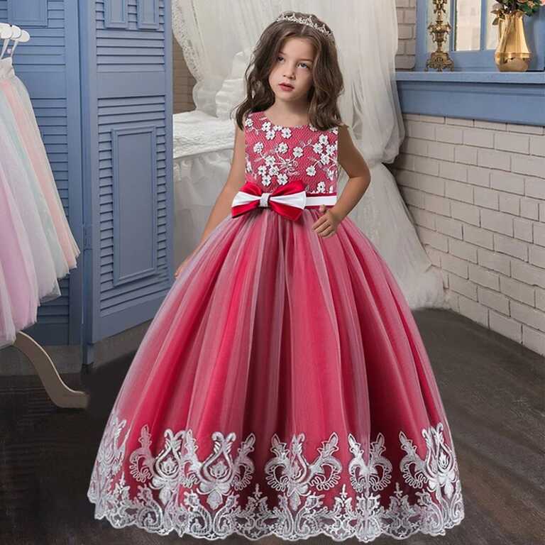 4-12 years old flower embroidered princess dress girls bow net ...