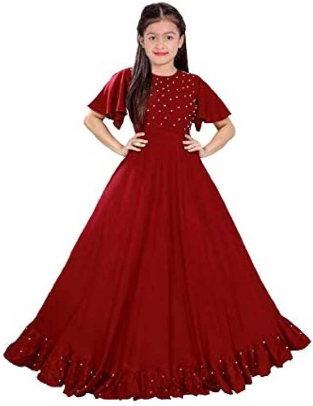 4jstar Girl&#39;s A-Line Maxi Rayon Gown Dress (Maroon, 12-13 Years ...