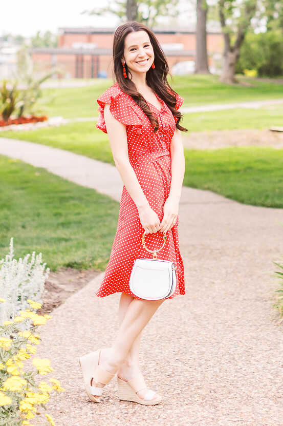 4th of July Outfit Idea: Red Polka Dot Midi Dress Outfit