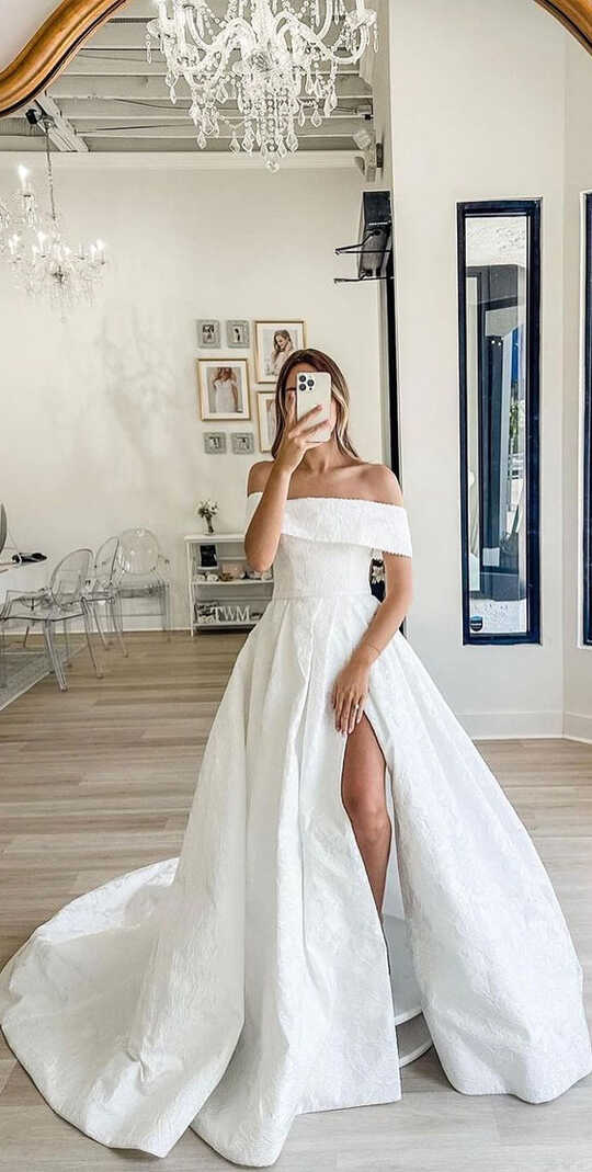 50+ Wedding Dress Trends 2023 : Off The Shoulder Simple Wedding Dress