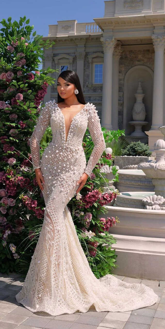 50+ Wedding Dress Trends 2023 : Sexy Long Sleeve V Neck Wedding Dress