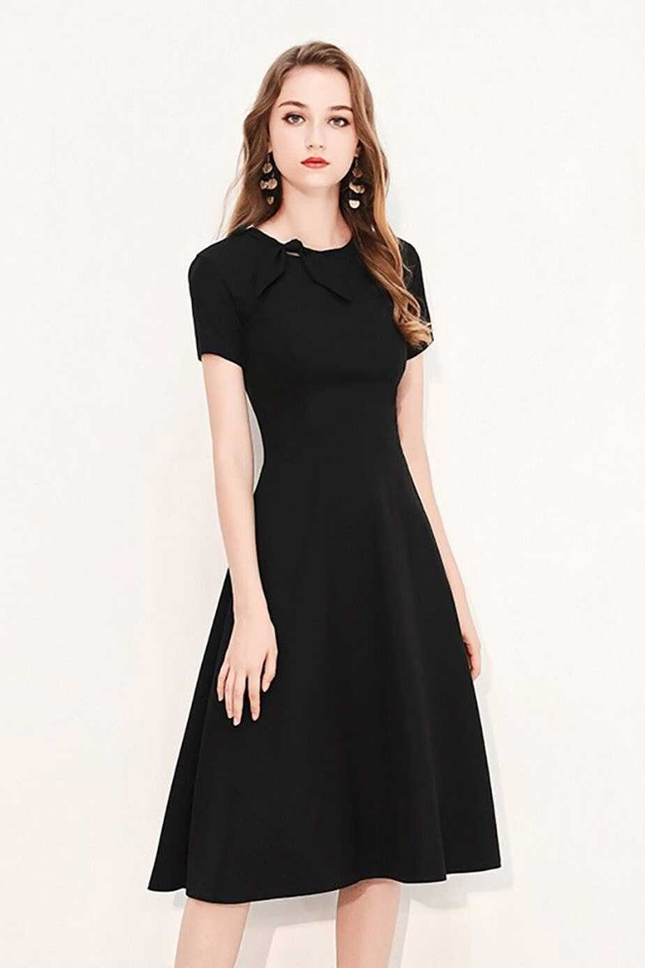 62.89] Retro Black Knee Length Party Dress With Short Sleeves ...