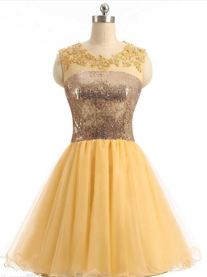 8th Grade Short Graduation Dresses Yellow Sequin Formal Dress ...