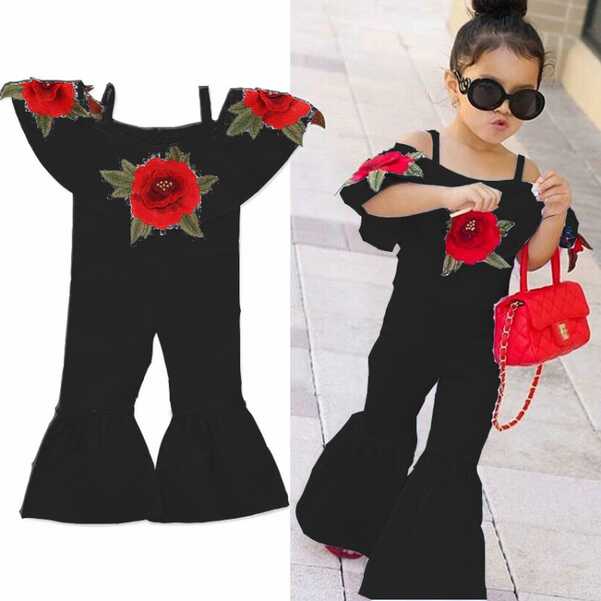 9 month to 6 Years Cotton Gorgeous Black Romper with Flower ...