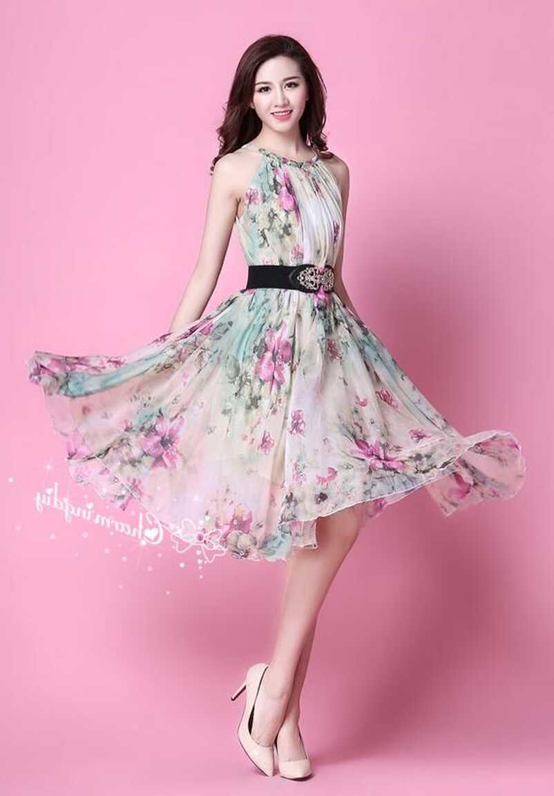 90 Colors Chiffon Green Pink Flower Knee Party Evening Wedding ...