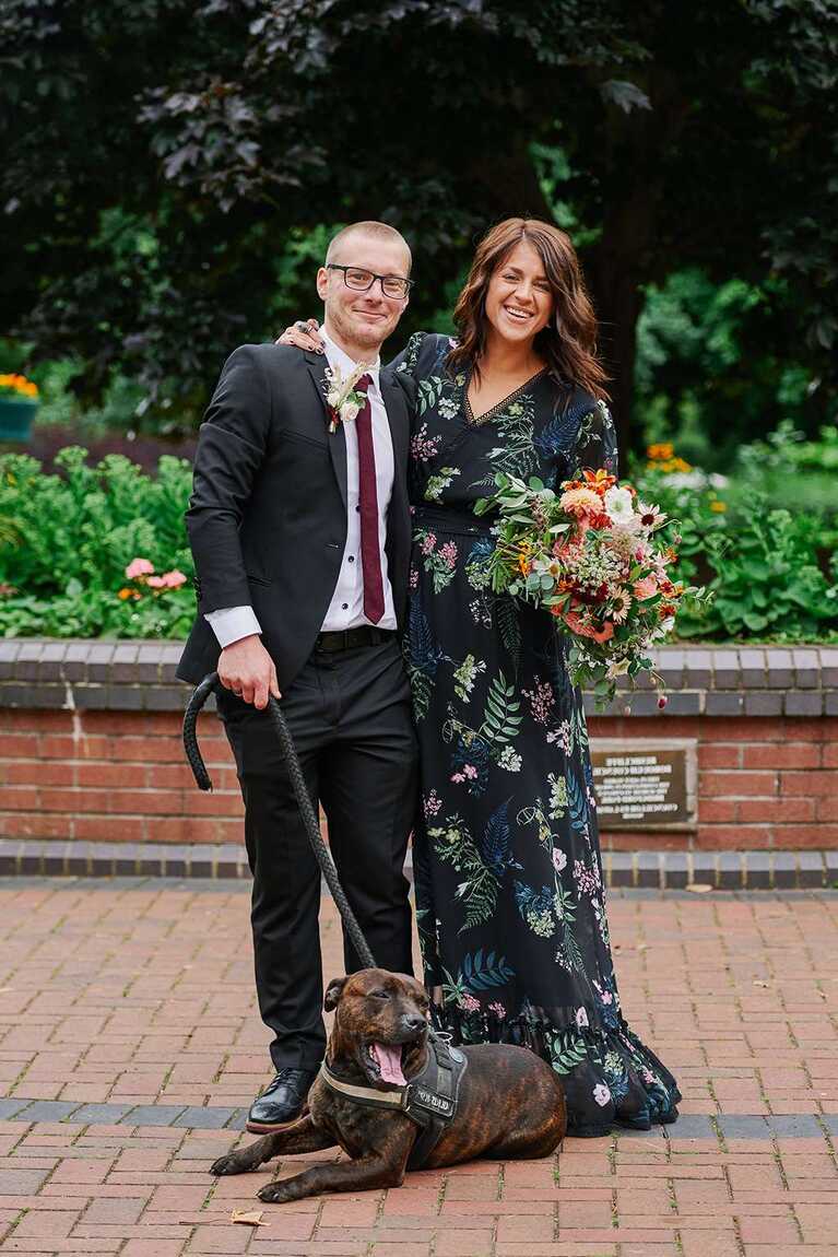 A Casual, Garden Party Wedding During Covid-19 with a Black Floral ...