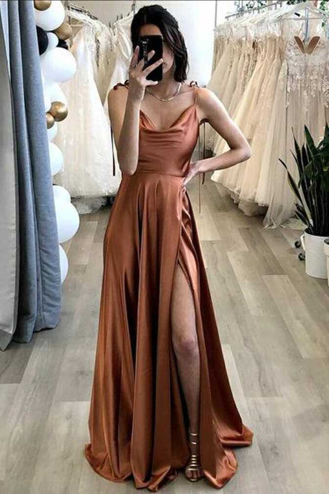 A Line Long Prom Dress With Slit Simple Evening Party Dresses ...