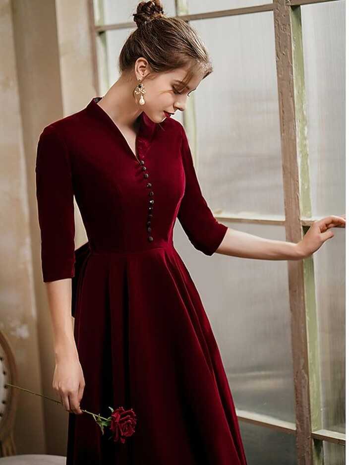 A-Line Minimalist Vintage Party Wear Cocktail Party Dress V Neck ...