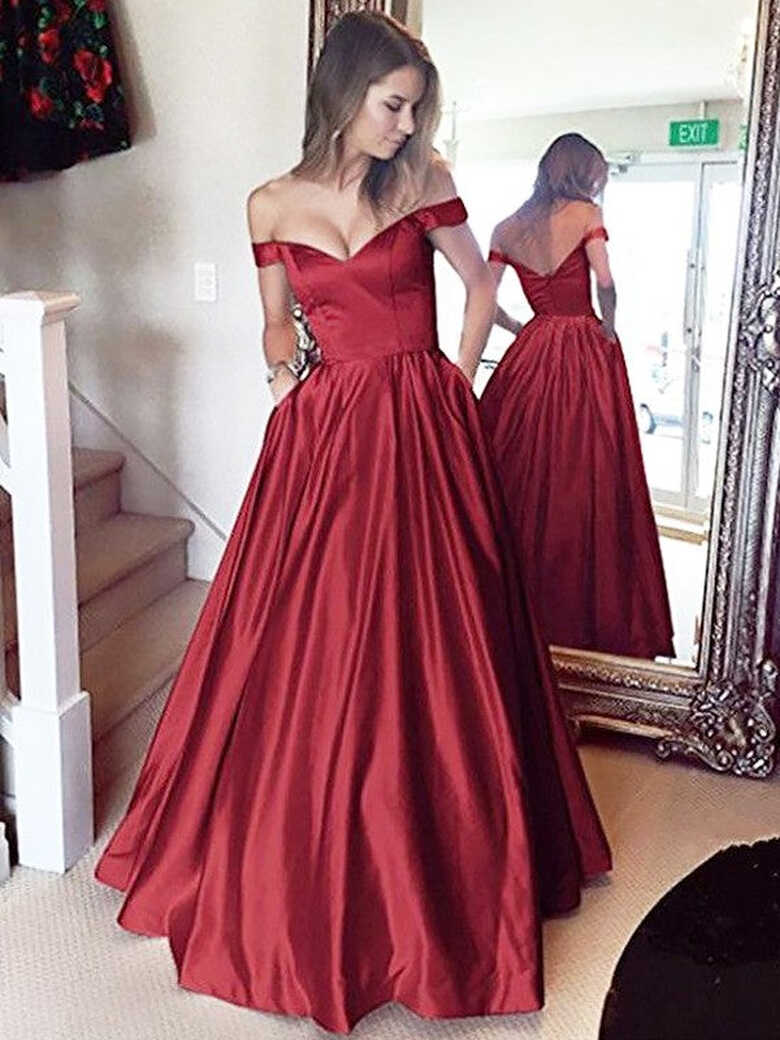 A Line Off Shoulder Burgundy Prom Dresses, Off Shoulder Burgundy ...