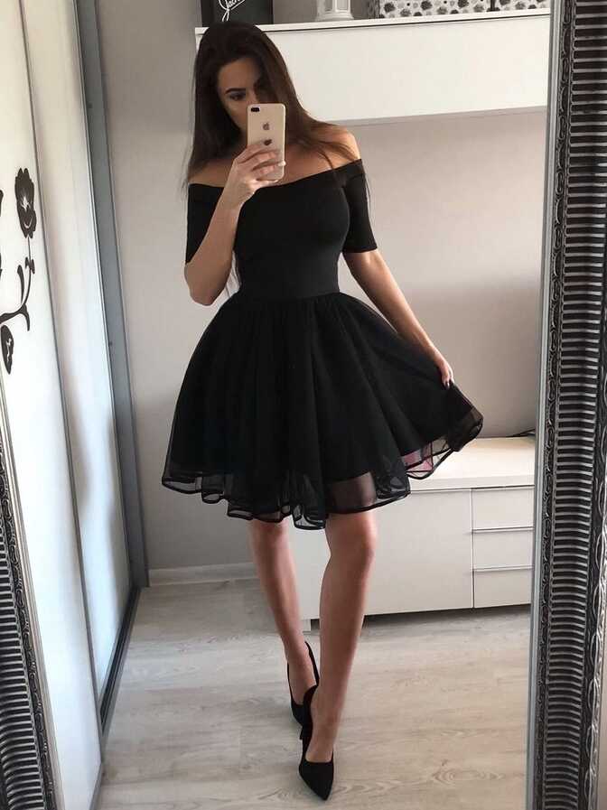 A Line Off the Shoulder Black Homecoming Dresses Chic Little Black ...