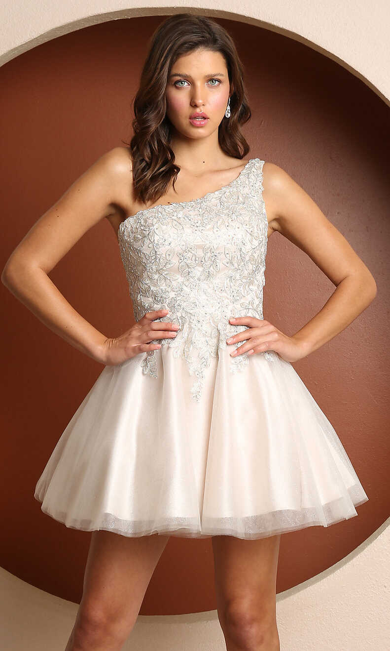 A-Line One-Shoulder Short White Homecoming Dress