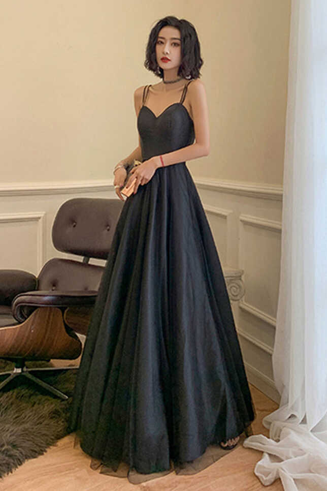 A Line Open Back Black Long Prom Dress, Long Black Formal ...