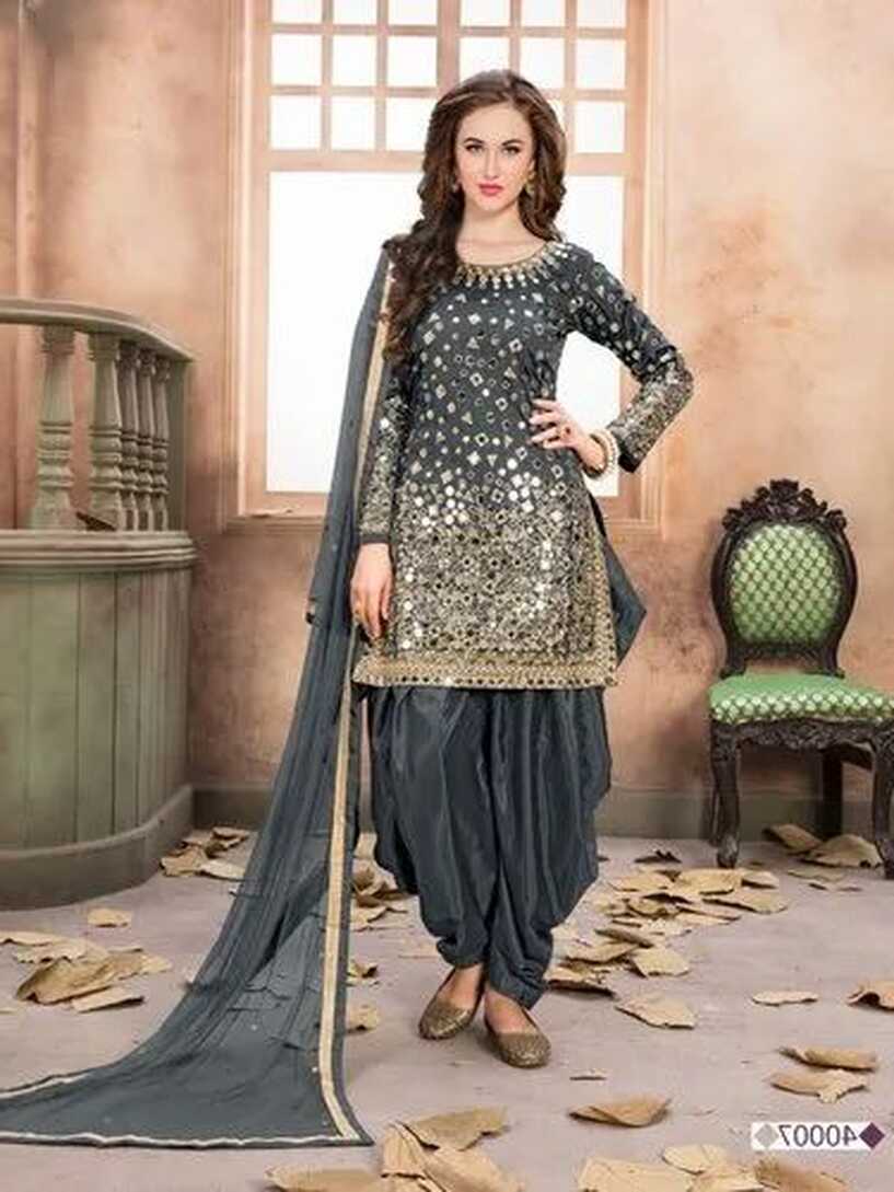 A-Line Semi-Stitched Aanaya 40000 Series Mirror Work Salwar Suit ...