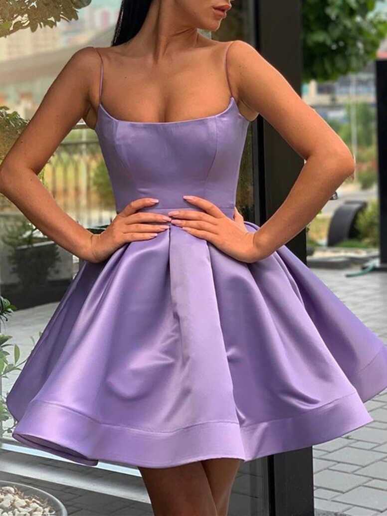 A Line Spaghetti Straps Short Purple Prom Dresses, Short Purple ...