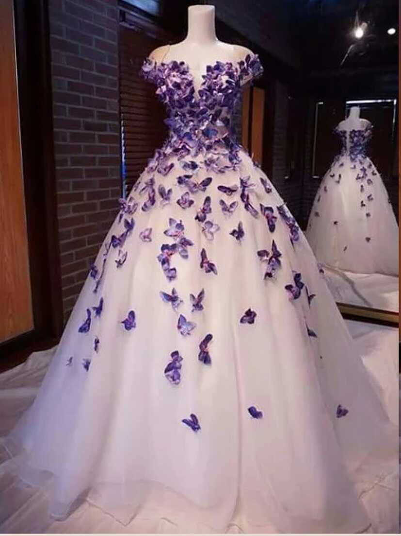 A Line Square Prom Dresses Butterfly Beautiful Long Prom Dress ...