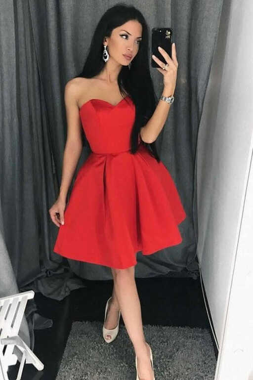 A Line Sweetheart Short Red Prom Dresses 2021 - Bridelily