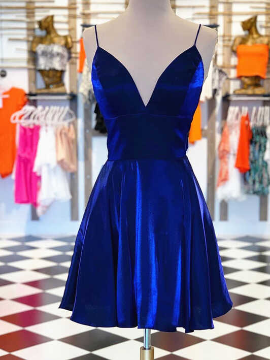 A Line V Neck Short Royal Blue Prom Dresses, Short Royal Blue ...