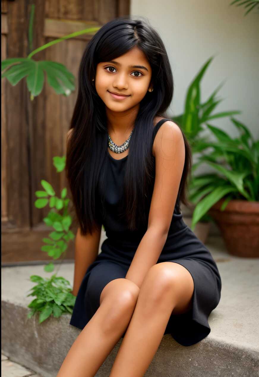 A close up of a young girl sitting on a step - SeaArt AI