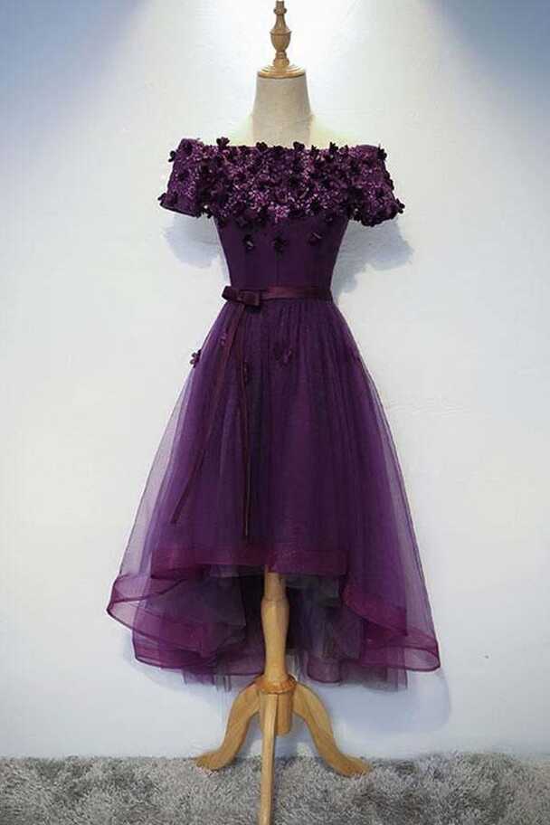 A-line Cute Purple High Low Prom Dress Purple Homecoming dress ...