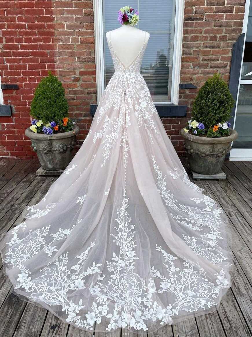 A-line Lace Cathedral Train Wedding Dress