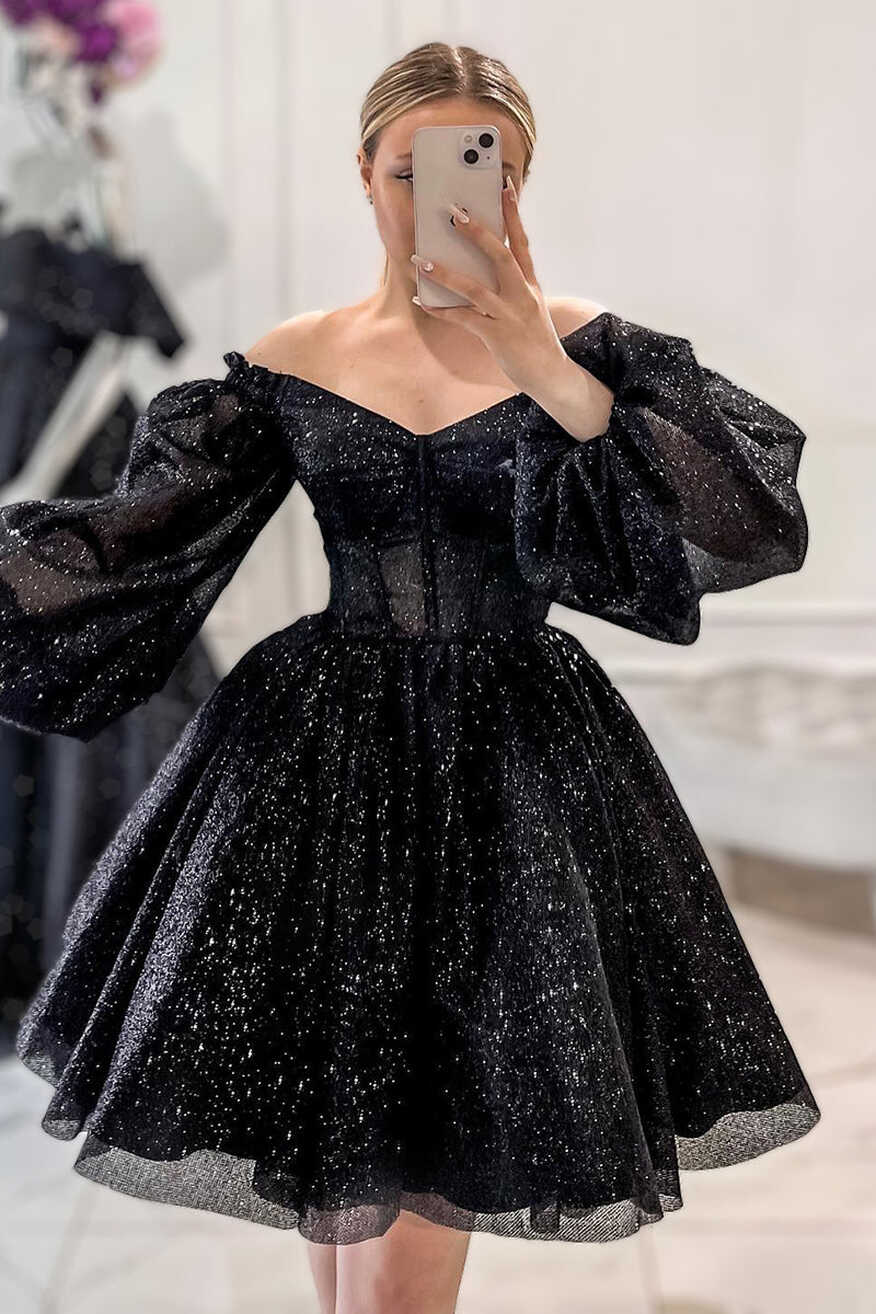 A-line Off Shoulder Long Sleeves Vintage Homecoming Dress QP0852 ...