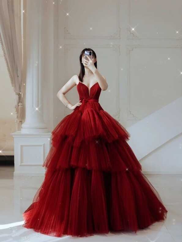 A-line Red Multi Tulle Prom Dress,Red Princess Dress Y4651 ...