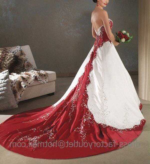 A-line Red White Wedding Dress Embroidery Strapless Bridal Gown ...