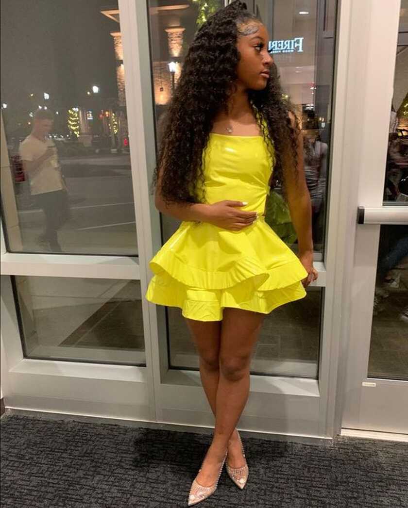 A-line Yellow Satin Short Homecoming Dress 8th Grade Prom Y497 ...