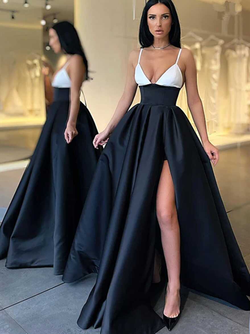 A-line simple Long Prom Dress, V-neck Girl Graduation Party ...