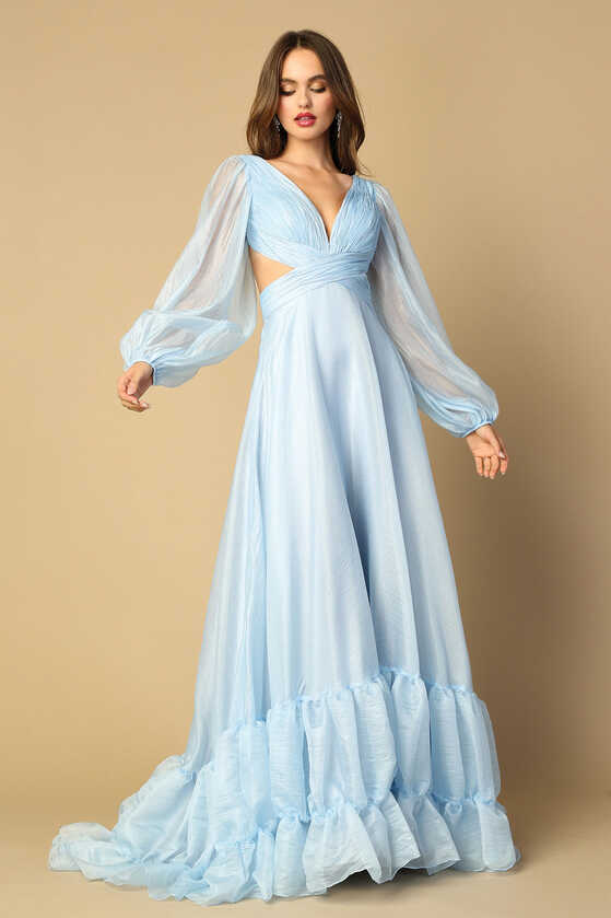 AD 3149 - Long Sleeve Flowy A-Line Formal Gown with Pleated Bodice ...