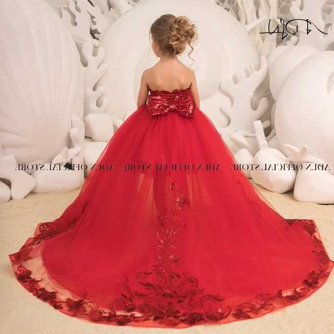 ADLN Detachable Train Flower Girl Dress Short A-line Red Sequin ...